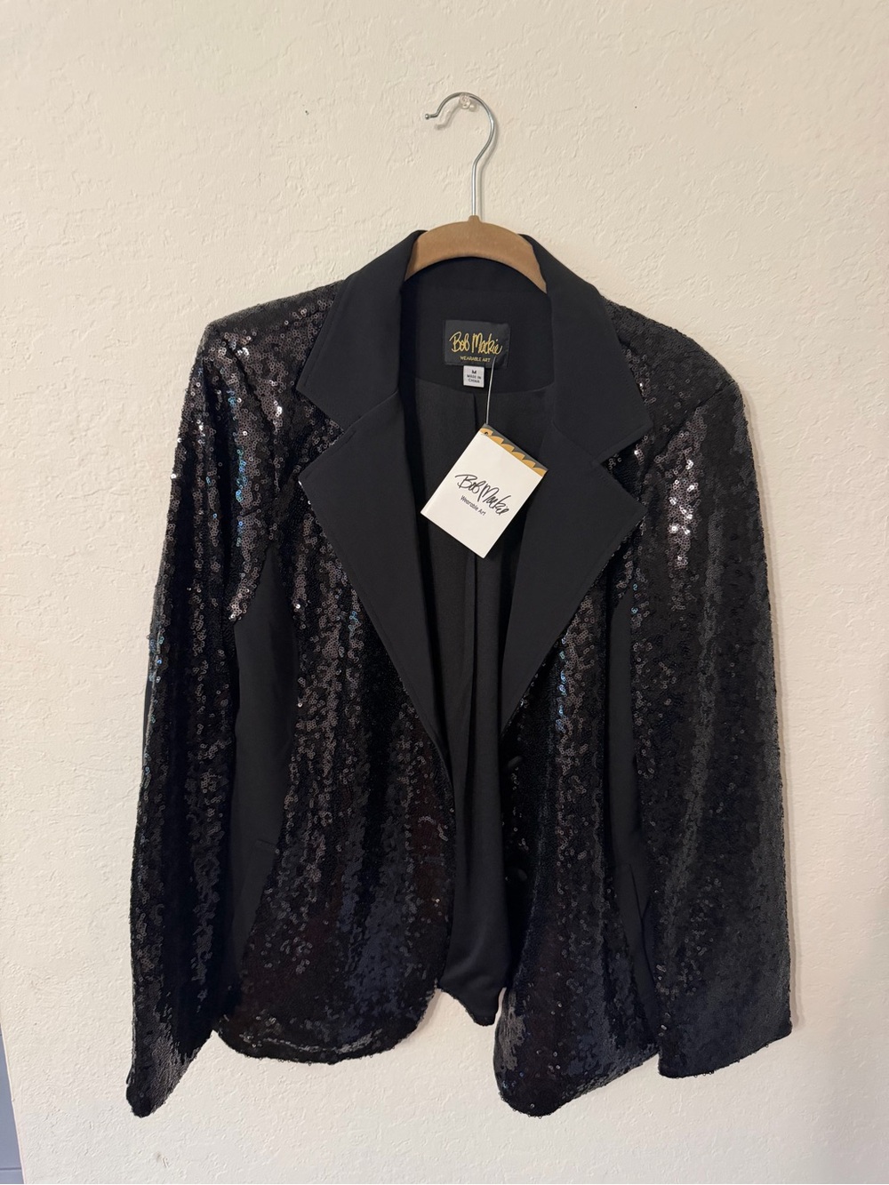 NWT Bob Mackie Black Sequined Blazer Jacket